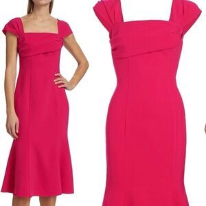 Carolina Herrera Square Neck Trumpet Midi Dress With Cap Sleeves NWT 10 $1890